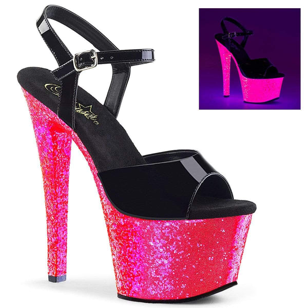 7" Heel, 2 3/4" PF 7" - 7 1/2" Heel Blk Pat/Neon H. Pink Glitter SKY309UVLG/B/NHPG