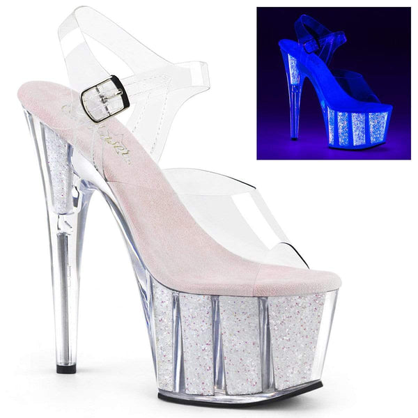 7" Heel, 2 3/4" PF 7" - 7 1/2" Heel Clr/Neon Opal Glitter ADO708UVG/C/NOPG